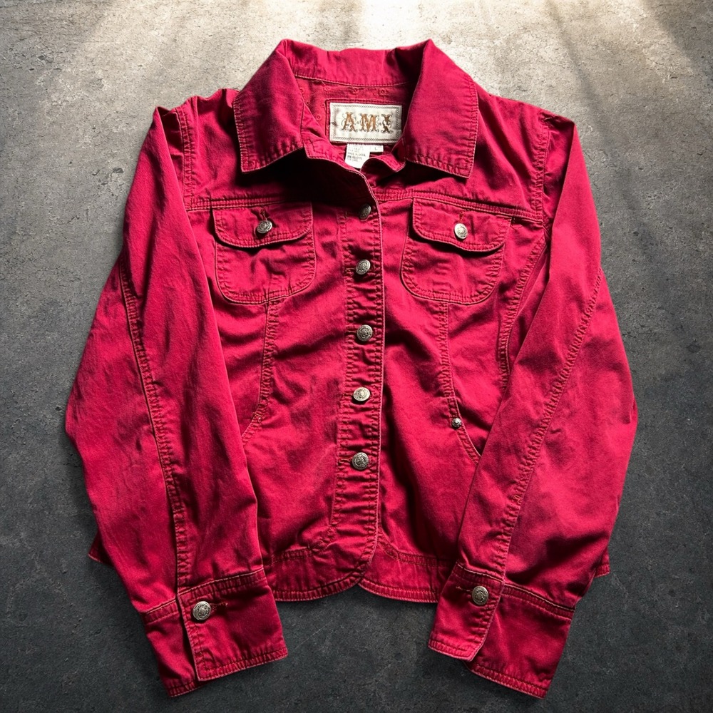 A.M.X. Pink Magenta Denim Style Trucker Jacket Retro Y2K Size Large